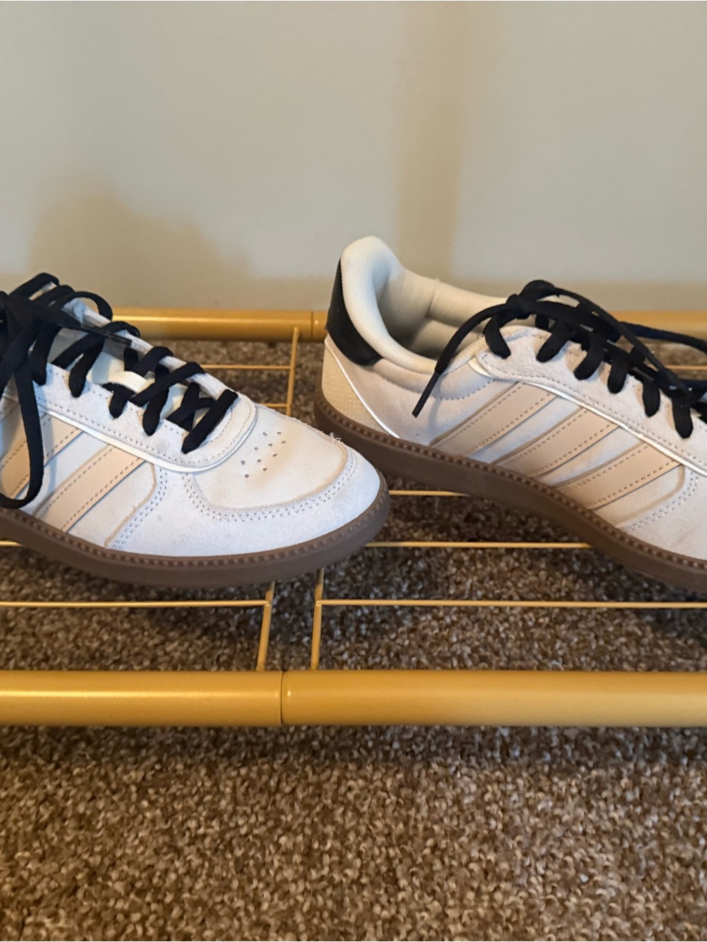 adidas White Sneakers with Black Accents and Gum Sole